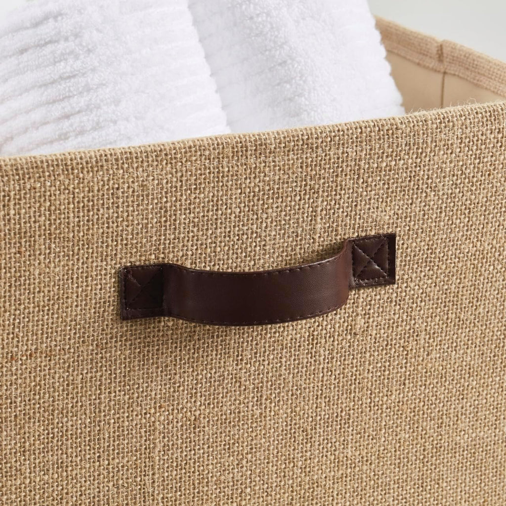 Ornavo Home Storage Cube Bins - 10.5 x 10.5 Jute Baskets, 6 Pack Foldable Organizers with Leather Handles