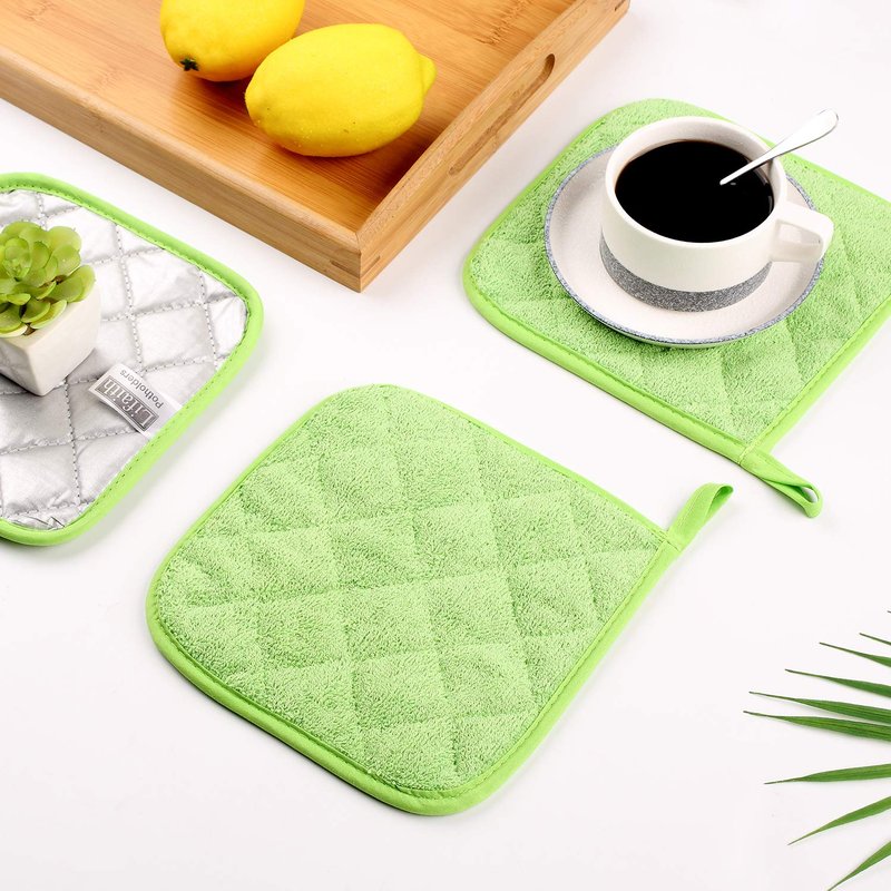 100% Cotton Kitchen Everyday Basic Terry Pot Holder Heat Resistant Coaster Potholder for Cooking and Baking Set of 5 Navy Blue