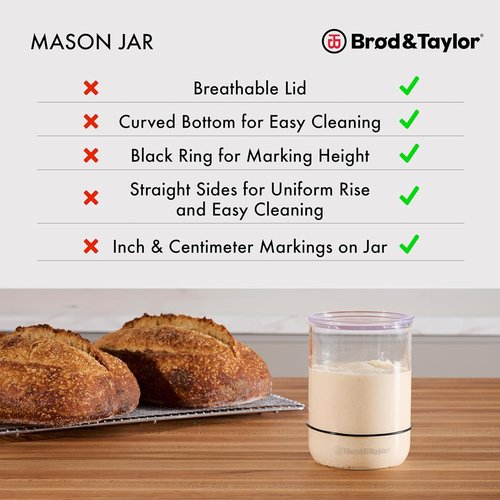 Brod & Taylor Sourdough Starter Jar - 32oz Durable Glass, Dishwasher Safe with Measurement Markings & Pressure Relief Lid