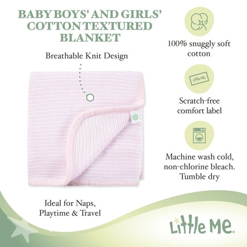 Little Me Knit Baby Blanket – 100% Soft Cotton, Snuggly and Breathable, Perfect as a Swaddle, Stroller Blanket or Nursery Decor for Boys and Girls, Pink Stripe, 30 x 40 Inches