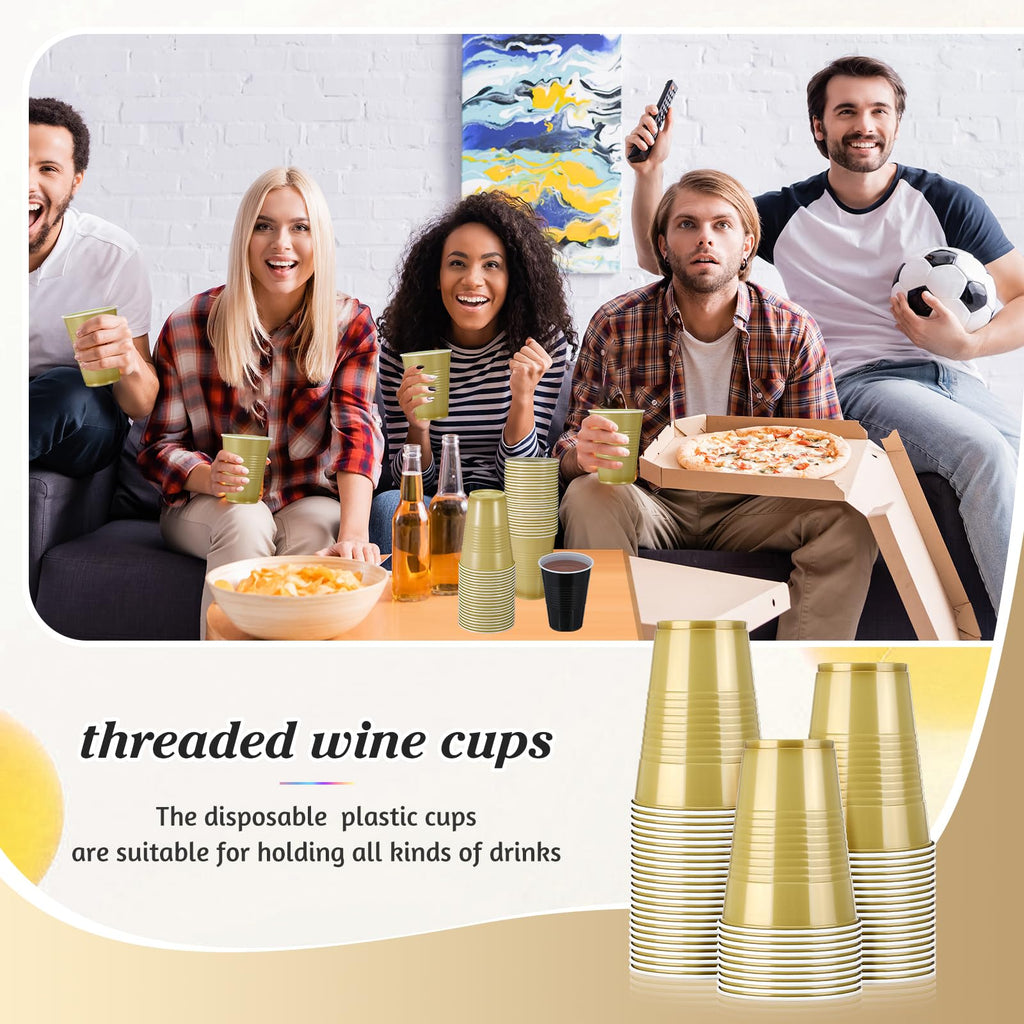 Mifoci 50 Pcs 16 oz Plastic Disposable Cups Plastic Drinking Cups for Saint Patrick's Day Wedding Birthday Graduation Party Valentine Christmas Picnics Barbecues Supplies(Gold)
