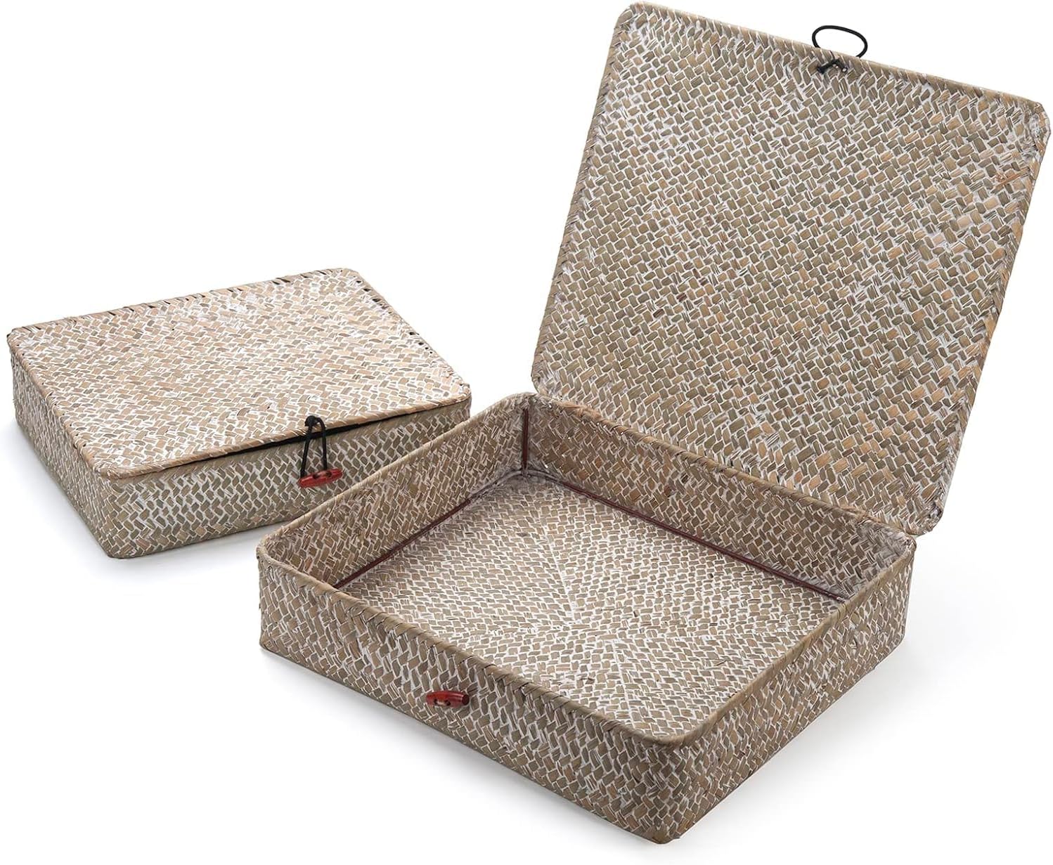 Seagrass Storage Baskets - Woven Decorative Baskets with Lid for Organizing | Whitewash Finish