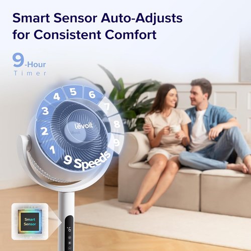 Levoit Standing Fan - CirculAir 120° Oscillating, Quiet 20dB, 9 Speeds, Remote Control, 2-in-1 Design