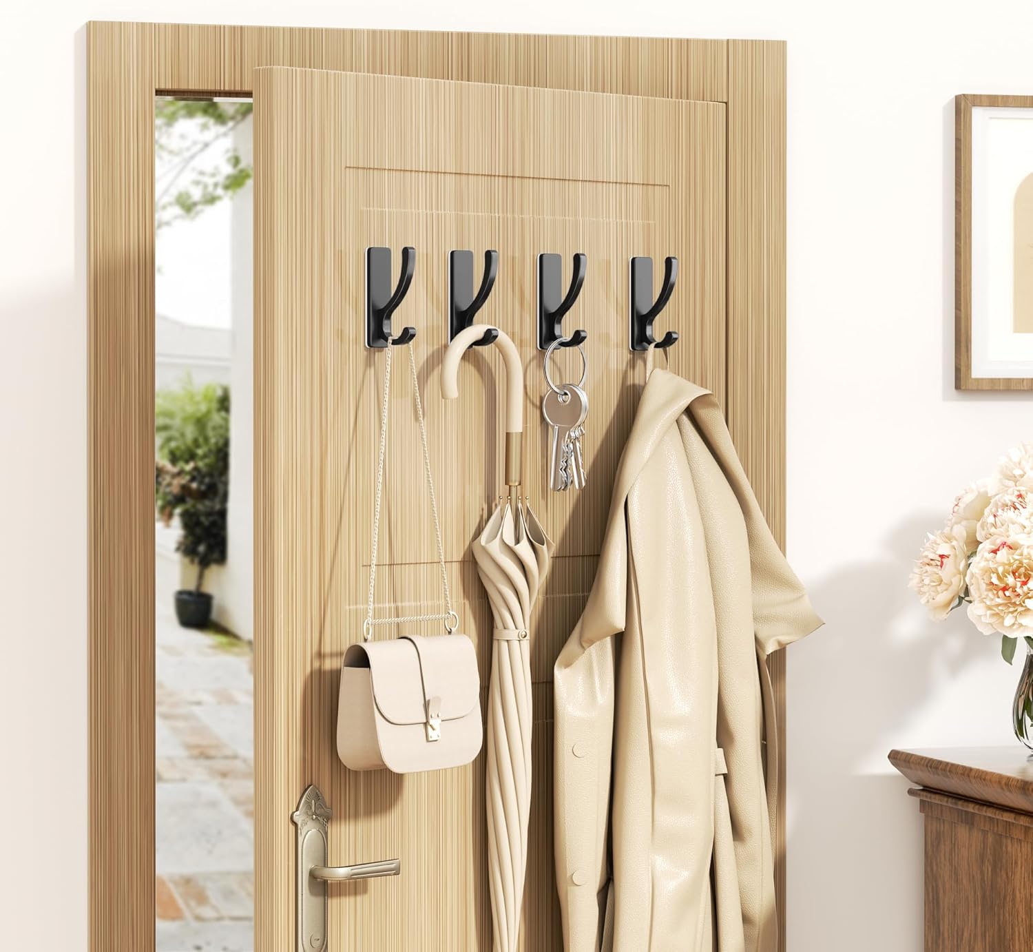 Pickpiff Adhesive Wall Hooks - Heavy Duty Sticky Hooks for Towels, Coats & Bags | No Damage, Black 4 Pack