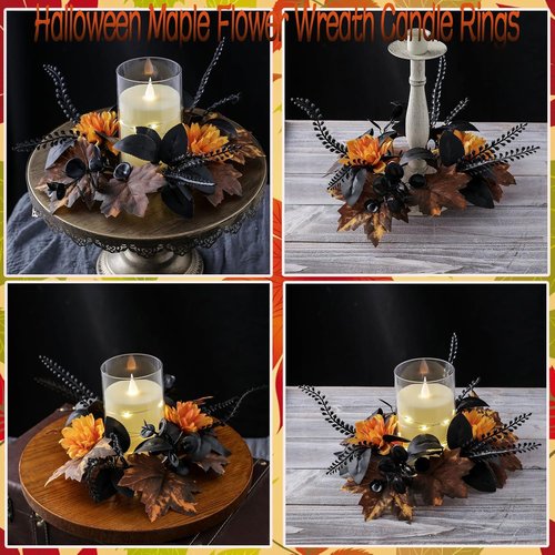 Maple Flower Wreath by Halloween | Artificial Eucalyptus Candle Rings for Home Decor