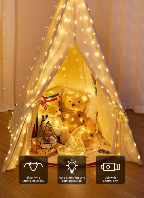 Brightown 300 LED Fairy Curtain Lights - 9.8ft x 9.8ft Warm White String Lights | USB Plug with 8 Modes for Indoor Decor