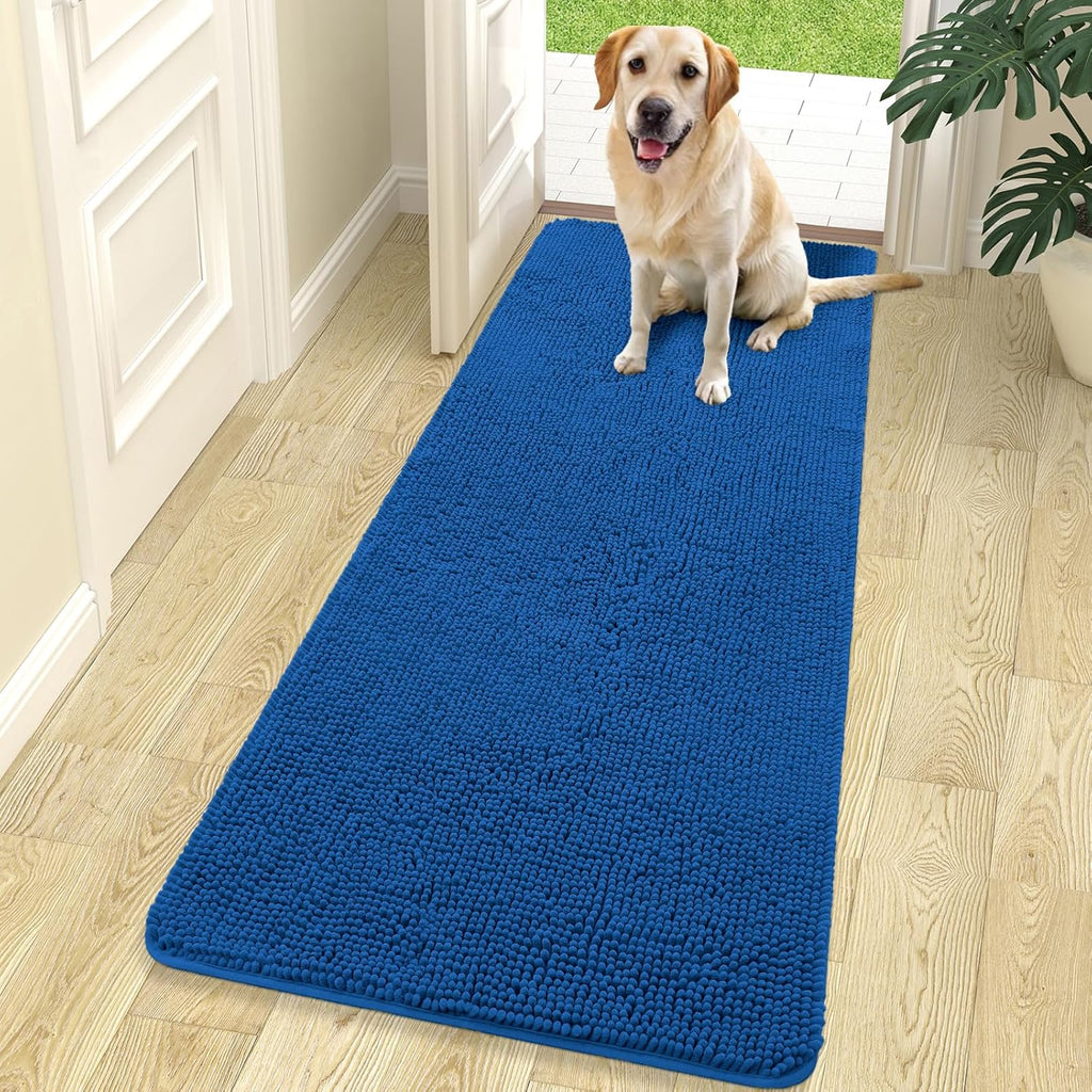 OLANLY Dog Door Mat - Absorbent Non-Slip Mud Mat for Muddy Paws | 70x24, Quick Dry Chenille, Deep Navy Blue