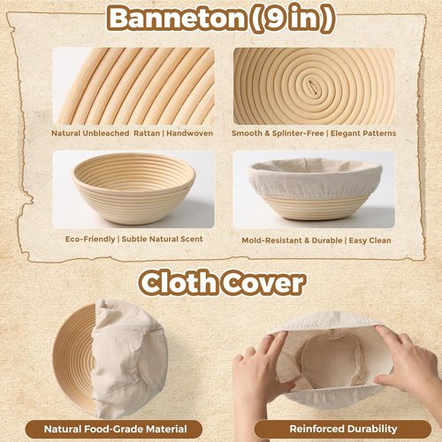 Complete Bread Proofing Basket Kit - All-in-One Sourdough Starter Set with Banneton, Dough Tools & More