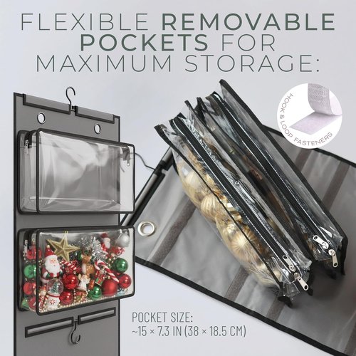 Gift Wrap Organizer by Wrapping Paper - Double-Sided Vertical Holder with 4 Zipper Bags & Hooks | Space-Saving Storage for Rolls & Ribbons