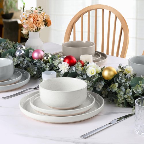 LIANYU Plates and Bowls Dish Sets for 4, 12PCS Stoneware Dinnerware Set, Speckled Dishware Includes Dinner Salad Plates, Cereal Bowls, Scratch Resistant, Milky Brown