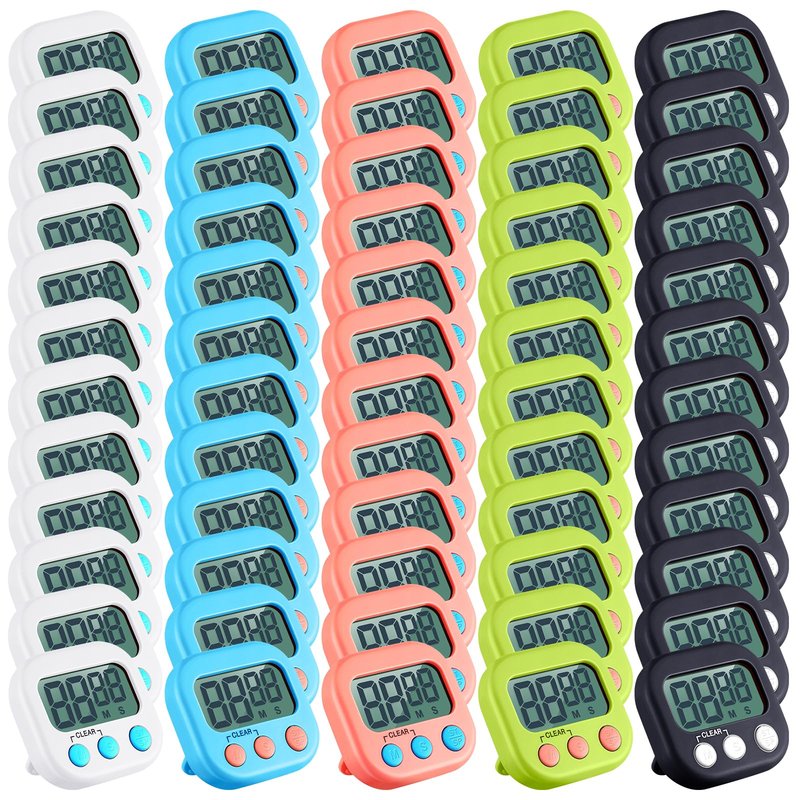 Xuhal 50 Pieces Digital Kitchen Timer Bulk, Small Magnetic Timers for Classroom, Digits Stopwatch Clock Timer for Cooking Baking Sports Games Office, Not Including Battery (Multicolor)