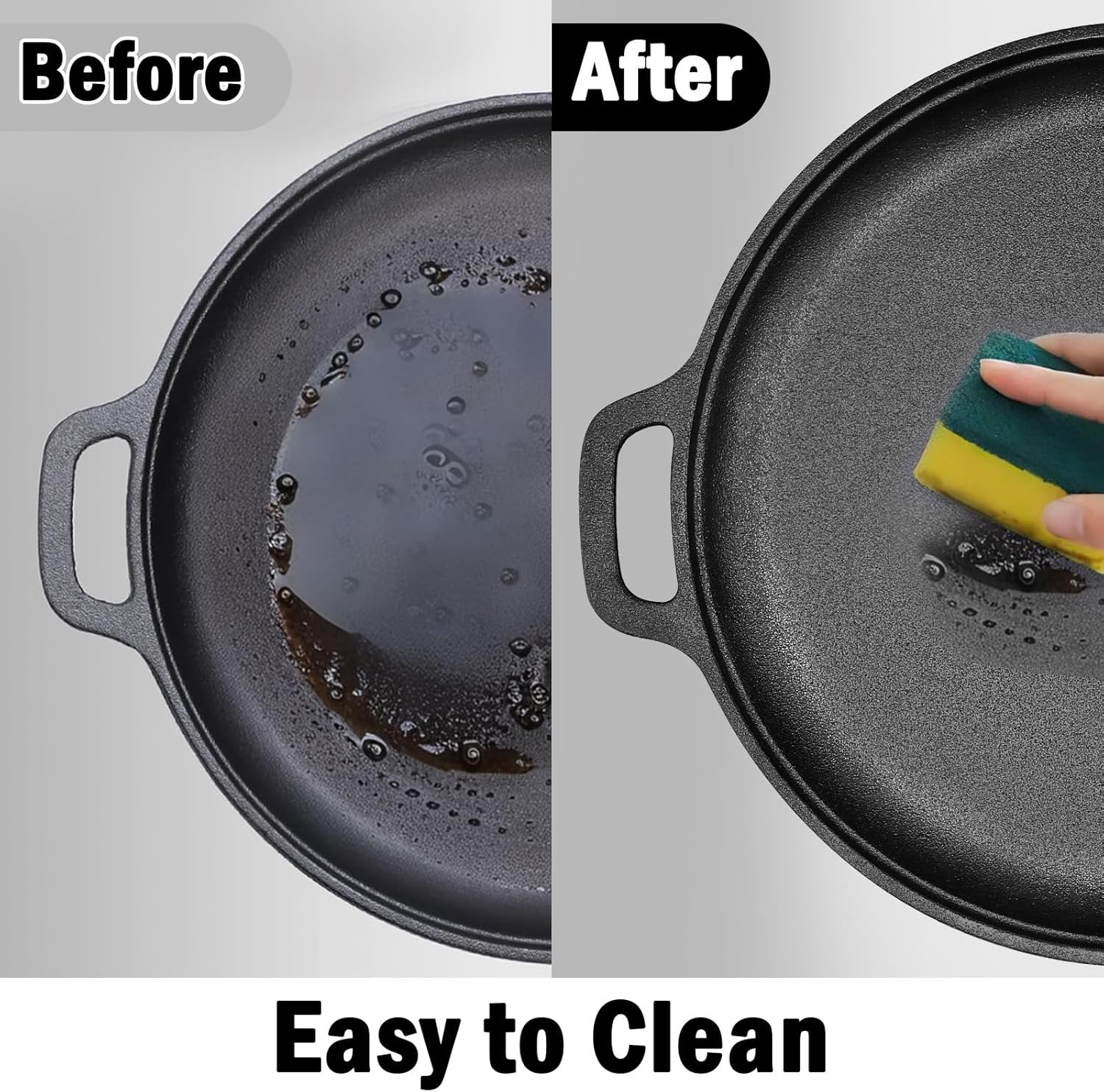 Skiennix Cast Iron Pizza Pan - 13.8 Inch Round Comal for Even Heating | Heavy-Duty with Dual Handles