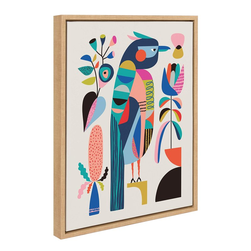 Kate and Laurel Sylvie Mid Century Modern Kookaburra Framed Canvas Wall Art by Rachel Lee of My Dream Wall, 18x24 Natural, Abstract Animal Art for Wall