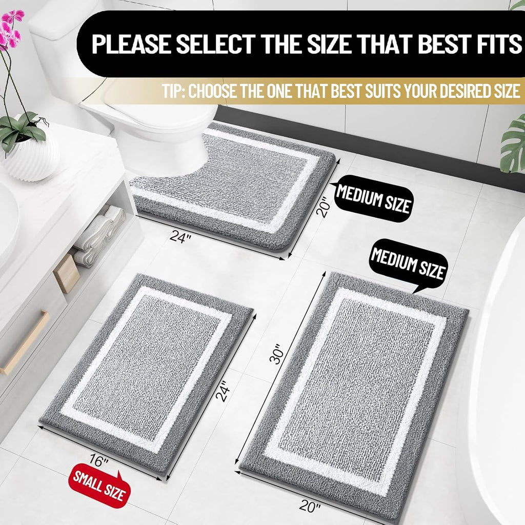 OLANLY Bathroom Rugs - Extra Soft Microfiber Bath Mat | Non-Slip, Quick Dry, 24x16 Inches, Grey
