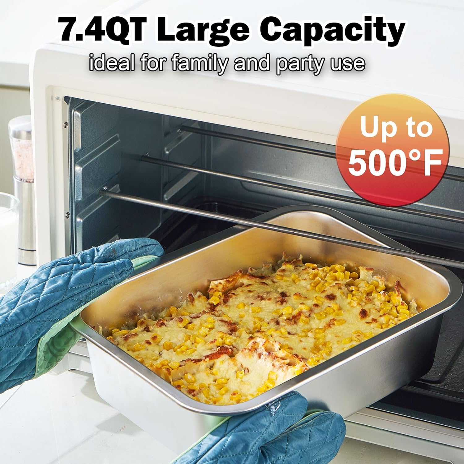 Skiennix 4 Inch Extra Deep Lasagna Baking Pan - 11x14 Inch Nonstick Stainless Steel with Lid | 7.4QT Capacity