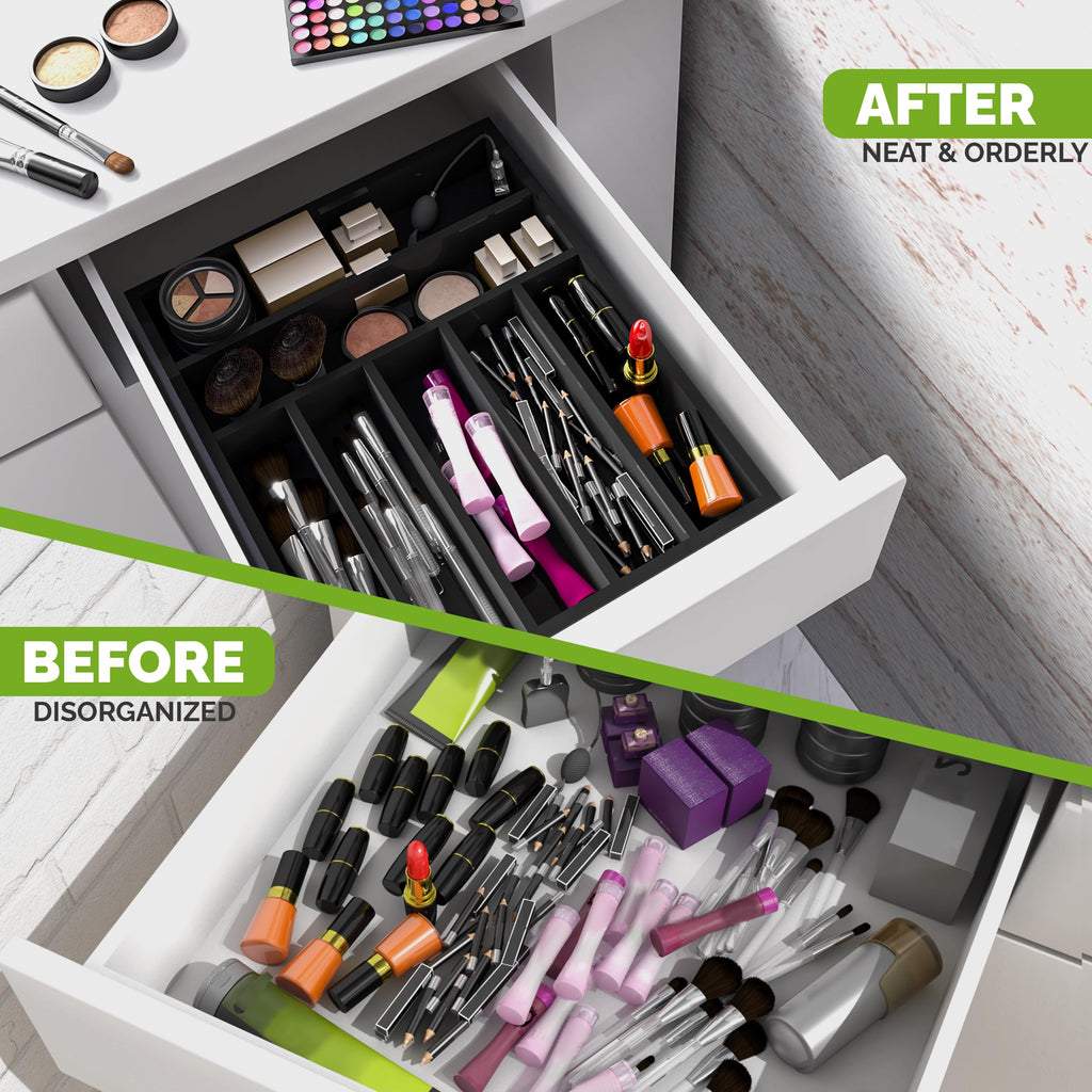 Utopia Kitchen Silverware Organizer, Bamboo Utensil Drawer Organizer for Cutlery, Utensils & Flatware (7 Compartment, Black) Pack of 1