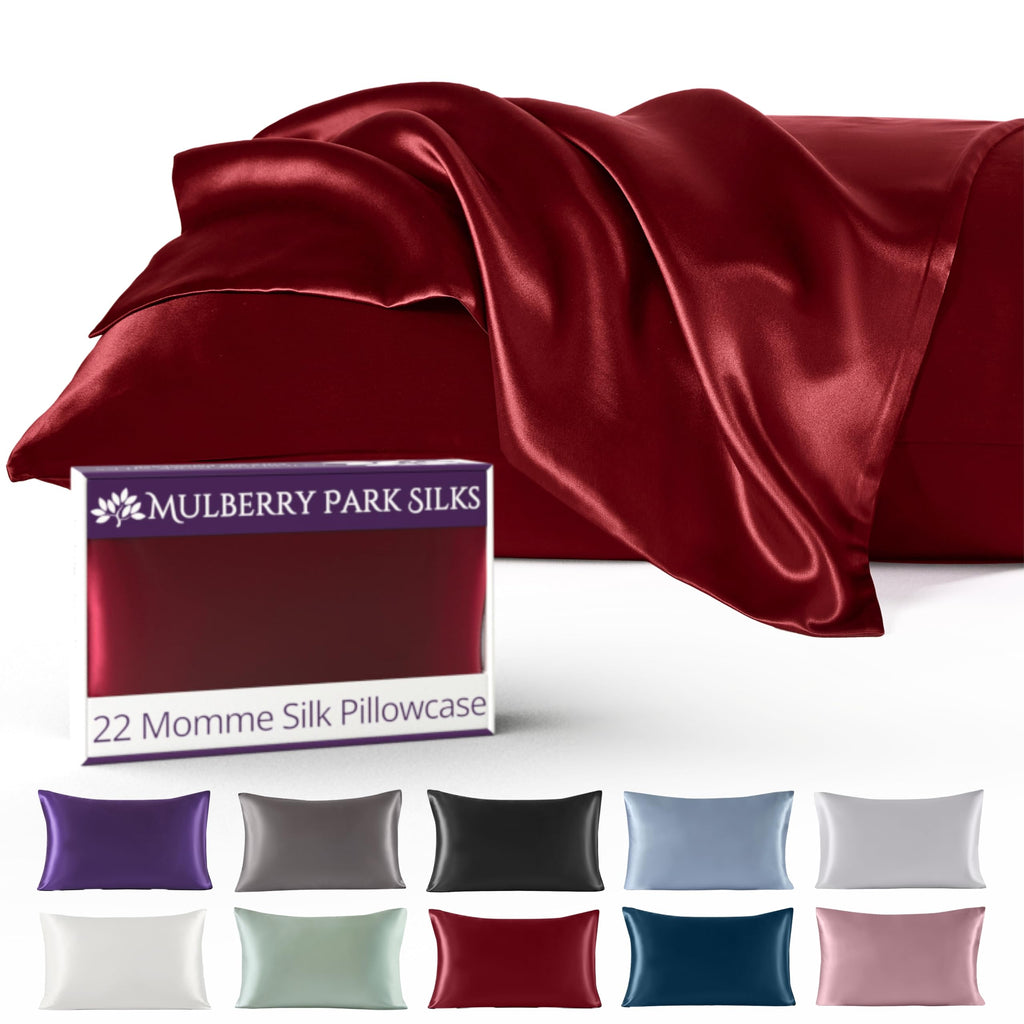 Mulberry Park 100% Silk Pillowcase - 22 Momme, Grade 6A Mulberry Silk - Hidden Zipper Closure - Cabernet - Standard (20" x 26")