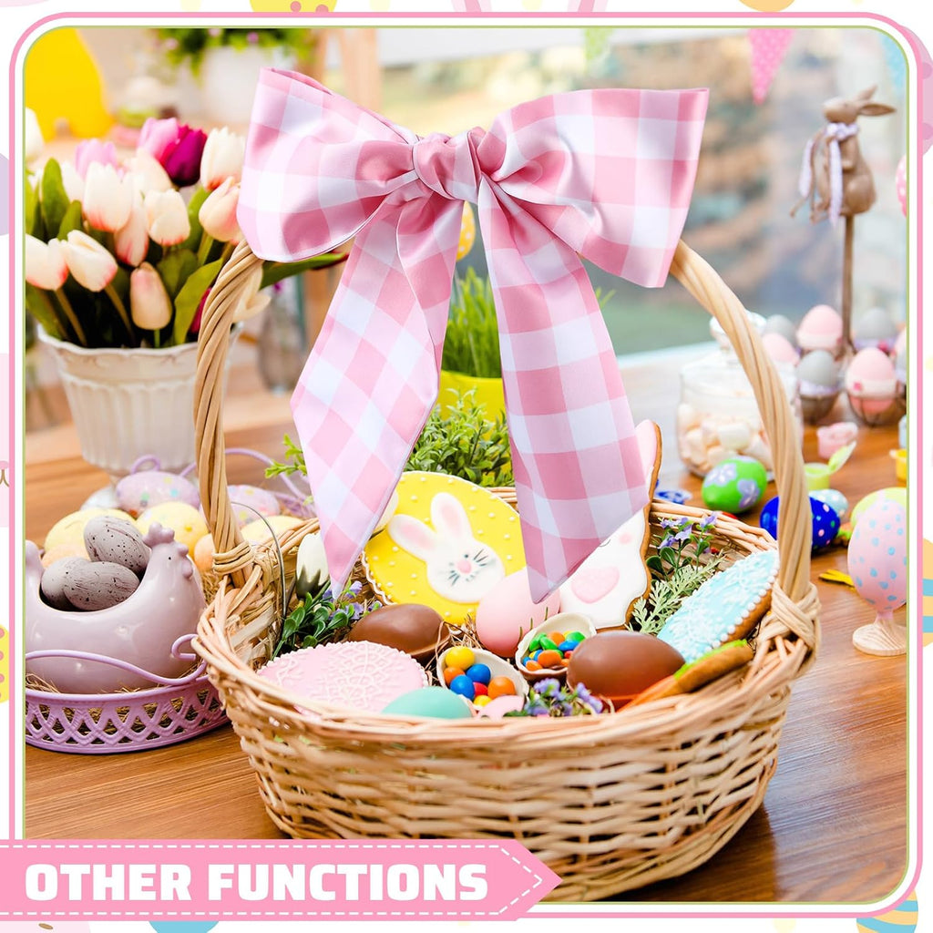 VitalCozy Wreath Sash Set - Chinoiserie Easter Spring Decor | 4.5" W x 56" L in Pink Grid
