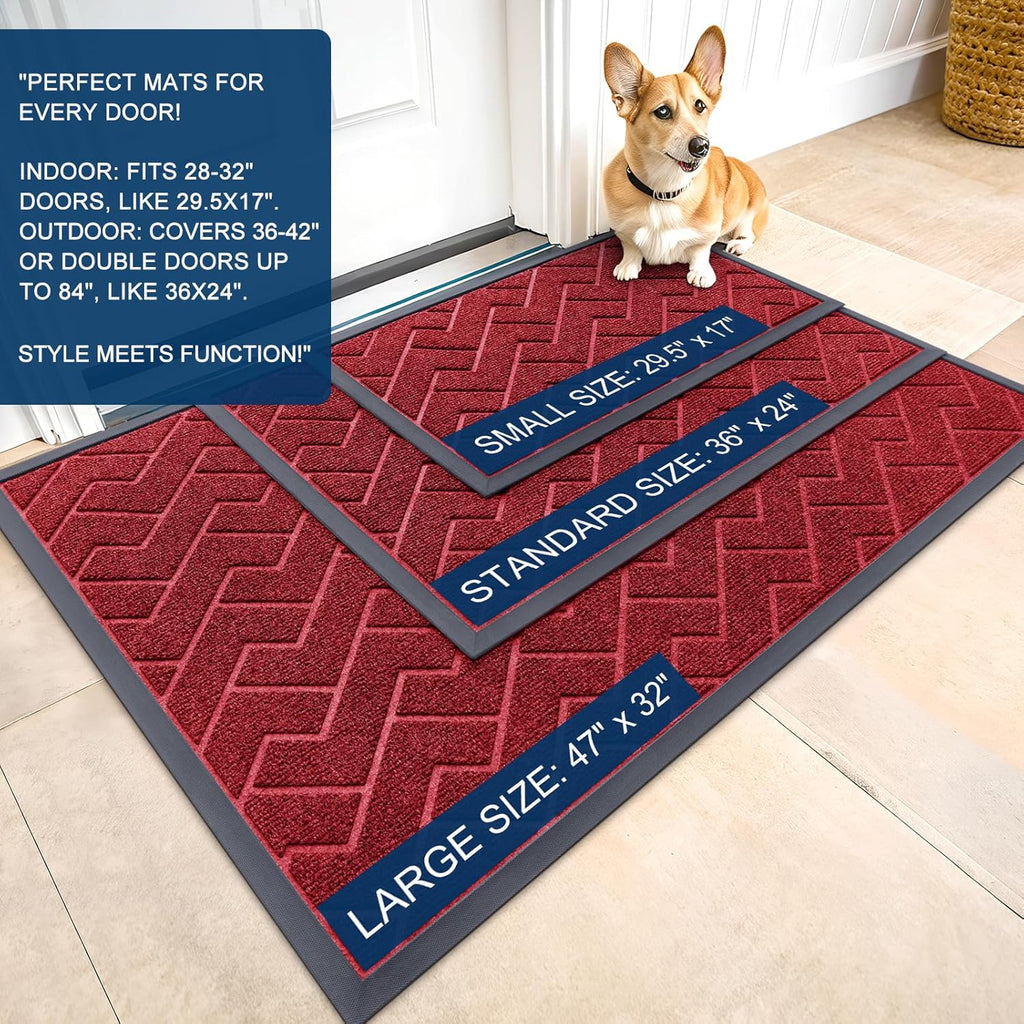 OLANLY Waterproof Front Door Mat - All-Season Indoor/Outdoor Doormat | Sturdy Natural Rubber, Herringbone Brick (Wine Red, 71x47)