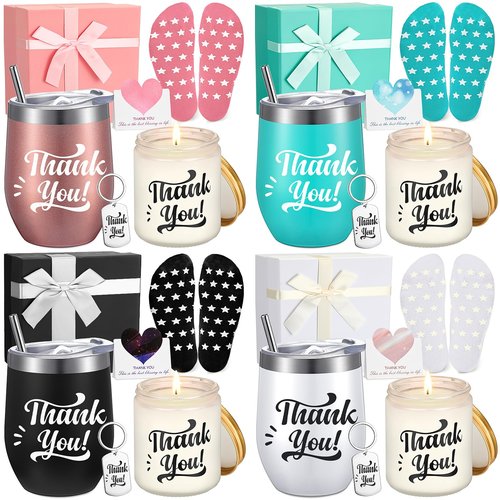 Tioncy 24 Pcs Thank You Gift Baskets for Women Valentine Galentines Teacher Spa Birthday Appreciation Boxes Nurse Employee Basket Relaxation Key Chain Mug Card Sock for Coworker(Thank You)