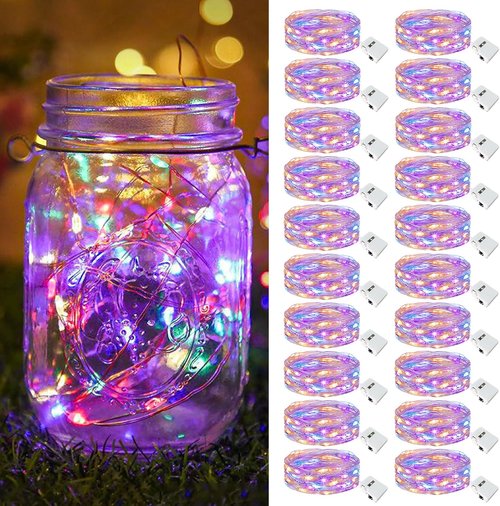 Btfarm 20 Pack Fairy Lights - Battery Operated Twinkle Lights with 3 Modes | 7ft Waterproof Silver Wire for Mason Jars & Wedding Decor