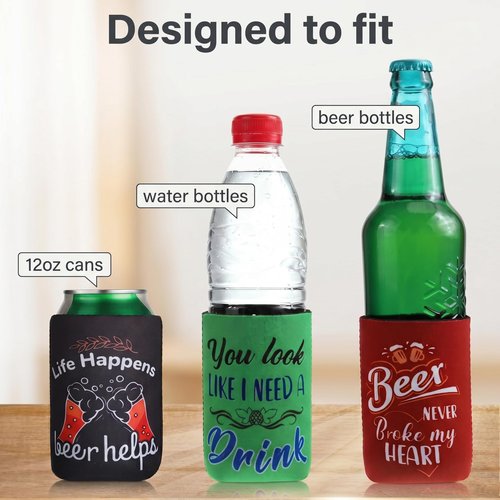 Insulated Neoprene Can Cooler Sleeves for Drink, Collapsible Beverages Drink Holders with Quotes for Soda Cans, Bbqs, Party Favors(40 Pcs,4.9 x 3.7 Inch)