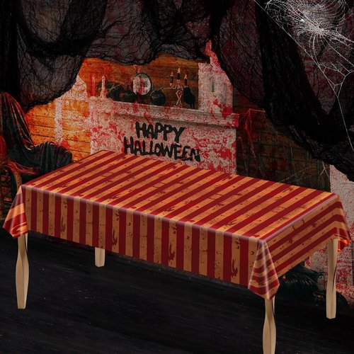 Iceyyyy 4 Pcs Halloween Creepy Carnival Tablecloths-108 x 54" Bloody Circus Carnival Table Covers-Disposable Halloween Evil Tablecloths for Horror Movie Dinner Nights Party Supplies Decorations