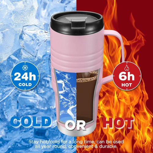 HAUSHOF 24 oz Travel Mug with Handle, Stainless Steel Vacuum Insulated Coffee Double Wall Travel Mugs with Leakproof Lid, BPA Free