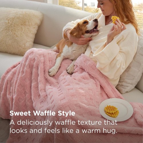 Bedsure Light Pink Throw Blanket - Super Fluffy Waffle Cozy Blanket for Sofa & Bed, 50x60 Inches