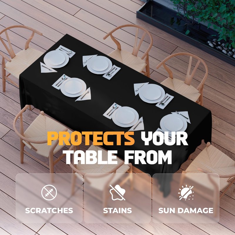 White Classic WEALUXE Black Table Cloth for 8 Foot Rectangle Tables, 60x126 inches, Water, Stain and Wrinkle Resistant, 200 GSM Washable Poly Fabric Tablecloth Rectangular, Elegant and Durable