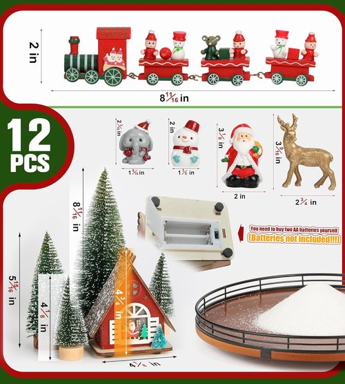 AMH Christmas Table Decorations Set - 12 PCS Xmas Town Village Centerpiece with Santa, Train, House & Trees