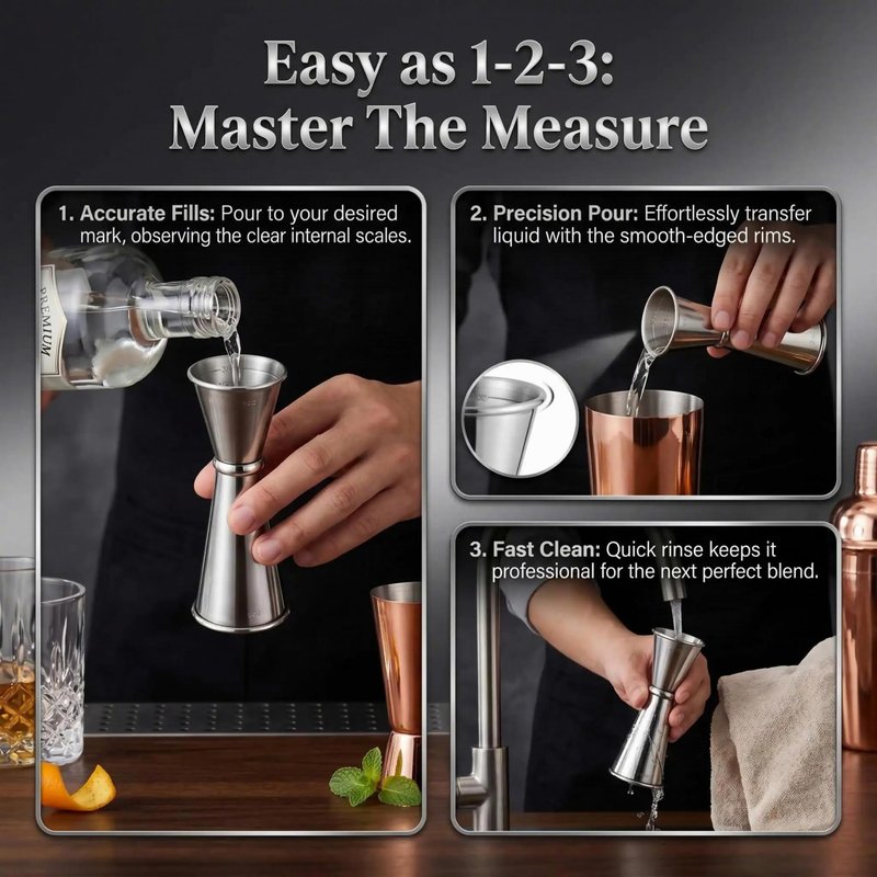 BARsics Bartending Stainless Steel Cocktail 1oz/2oz Measuring Double Jigger (6 Pack)
