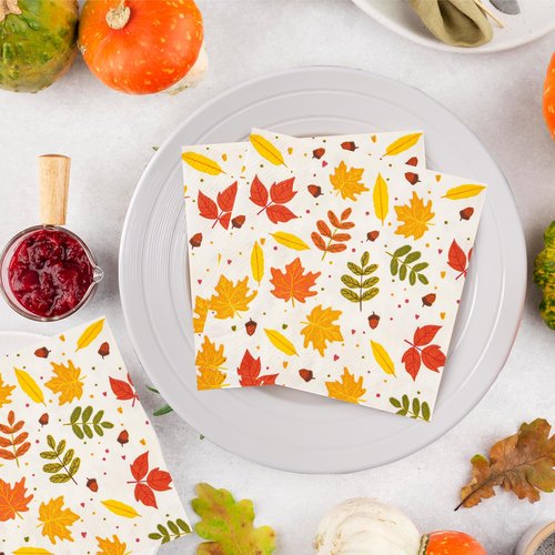 100 PCS Fall Leaves Cocktail Napkins, 3 Ply Thanksgiving Paper Napkins, Disposable Napkins Decorative Fall Leaf Beverage Napkins for Harvest Autumn Home Dinner Bathroom Holiday Party