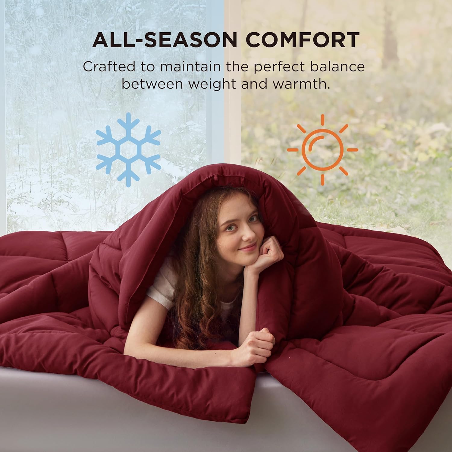 Bedsure Comforter Duvet Insert - All-Season Quilted Full Size Bedding Blanket, GentleSoft Down Alternative, 86 x 82 Inches, Red