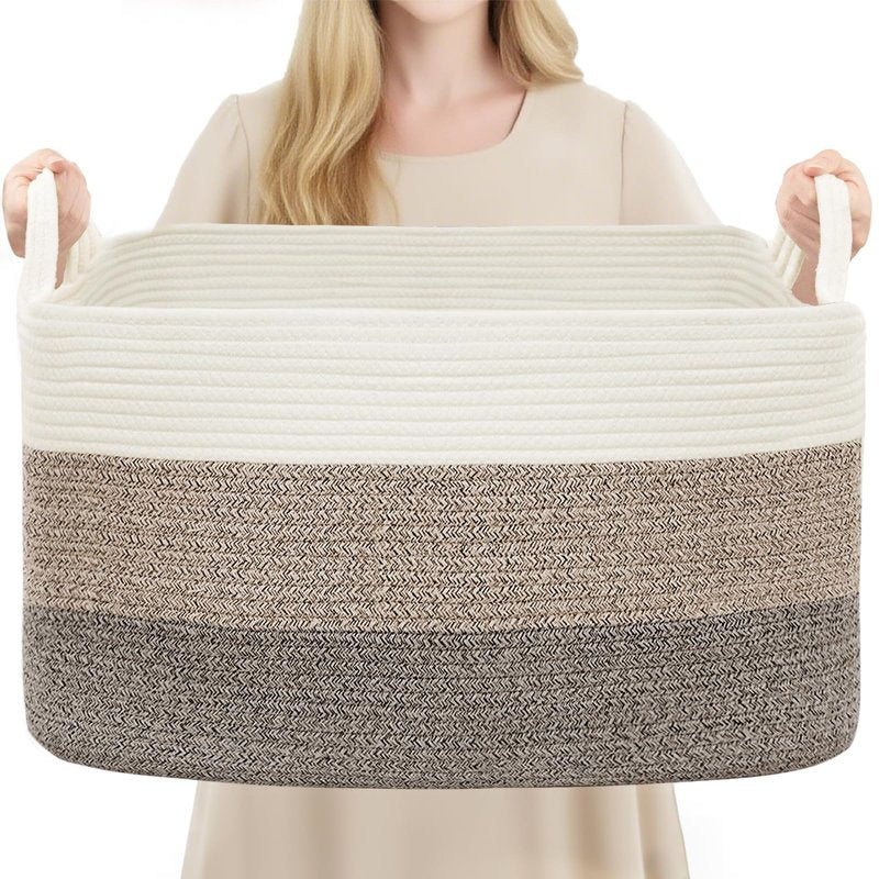 YOUDENOVA Nursery Storage Basket，21.6''×14.9''×11.8'' Rectangle Cotton Rope Blanket Basket, Nursery Laundry Hamper for Organizing，Toy Basket for Living Room, Bedroom