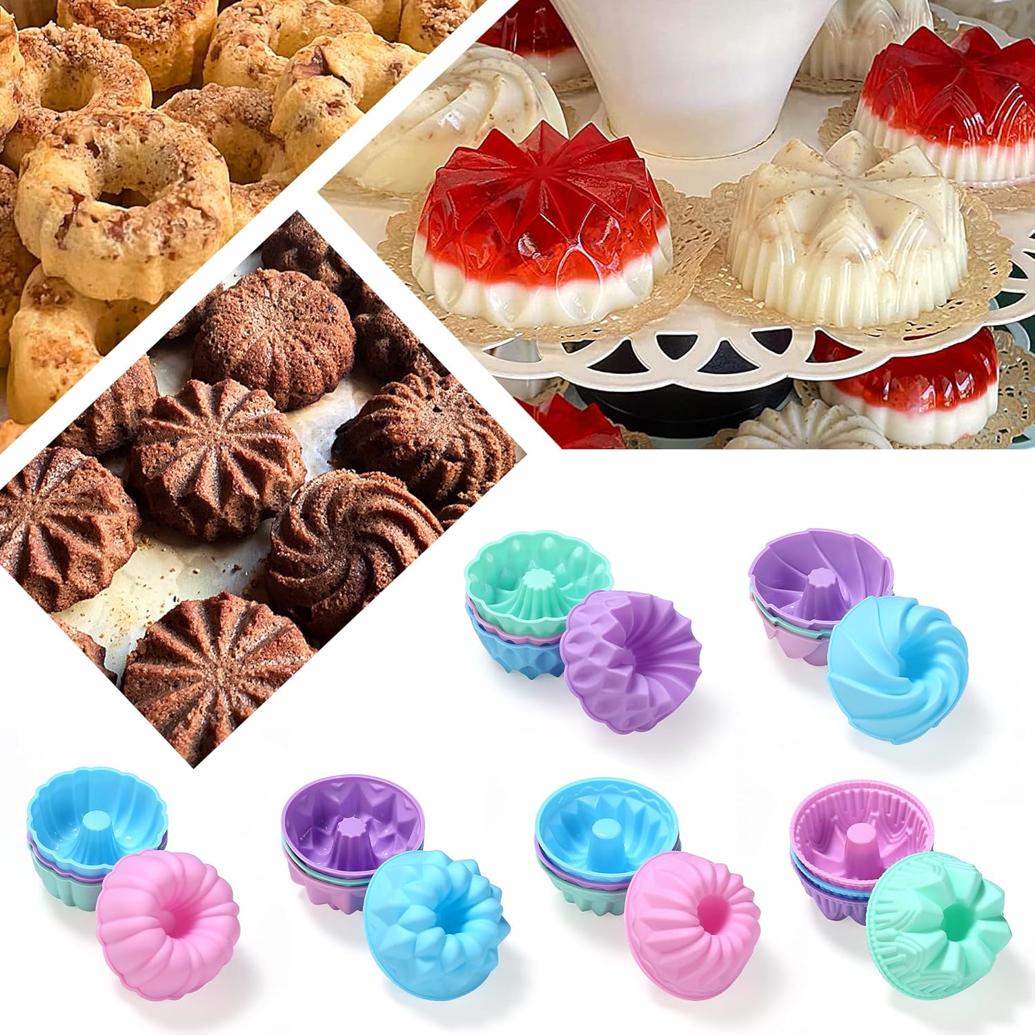 Skiennix Silicone Donut Mold - 24-Pack Nonstick Baking Cups | 3-Inch Oven & Dishwasher Safe