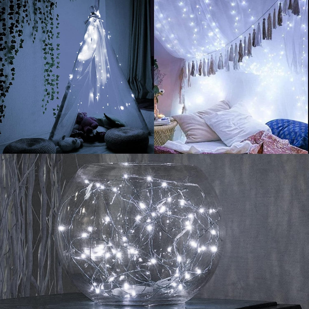 WATERGLIDE 12 Pack Mini String Lights - Battery Operated 20 LED Fairy Lights | Waterproof Silver Wire for Wedding & Party Decor