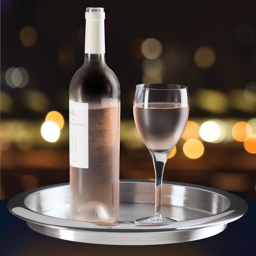 OGGI Round Tray Steel 14" - Ideal Coffee Table, Decorative Tray, Tea and Bar Serving Tray Stainless Steel