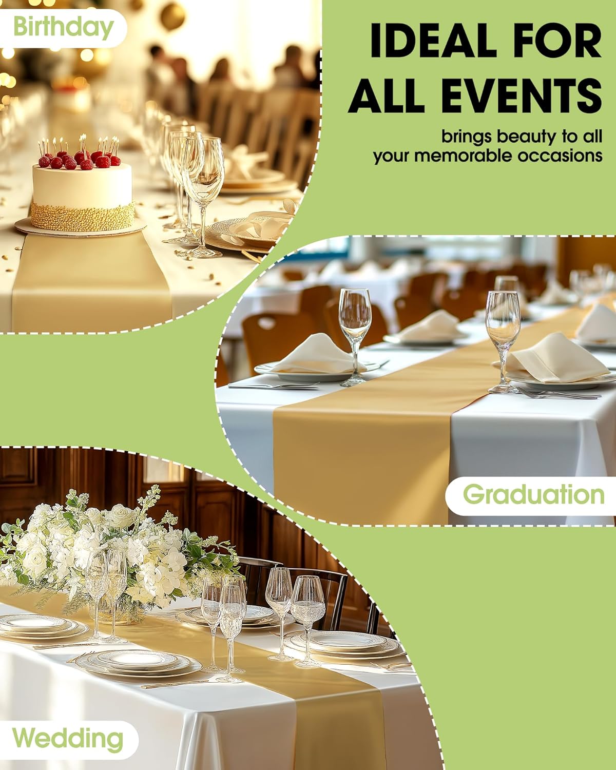 Pureegg Gold Plastic Table Runners - Water-Resistant 14'' x 108'' Disposable Decor for Weddings & Parties