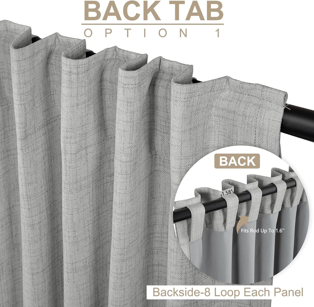 Skiennix 100% Blackout Linen Curtains - Thermal Insulated Drapes, 2 Panels Set, 50" W x 84" L, Ash Grey