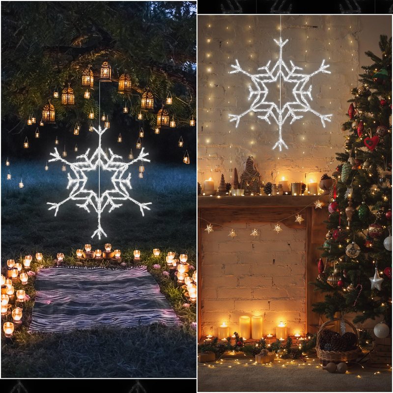 VIHOSE 36" Christmas Snowflake Lights 162 LED Snowflake Decoration Large Outdoor Hanging Lights for Yard Porch Christmas Party Nativity Scene Special Soft Head for Folding Iron Frame(Cool White)