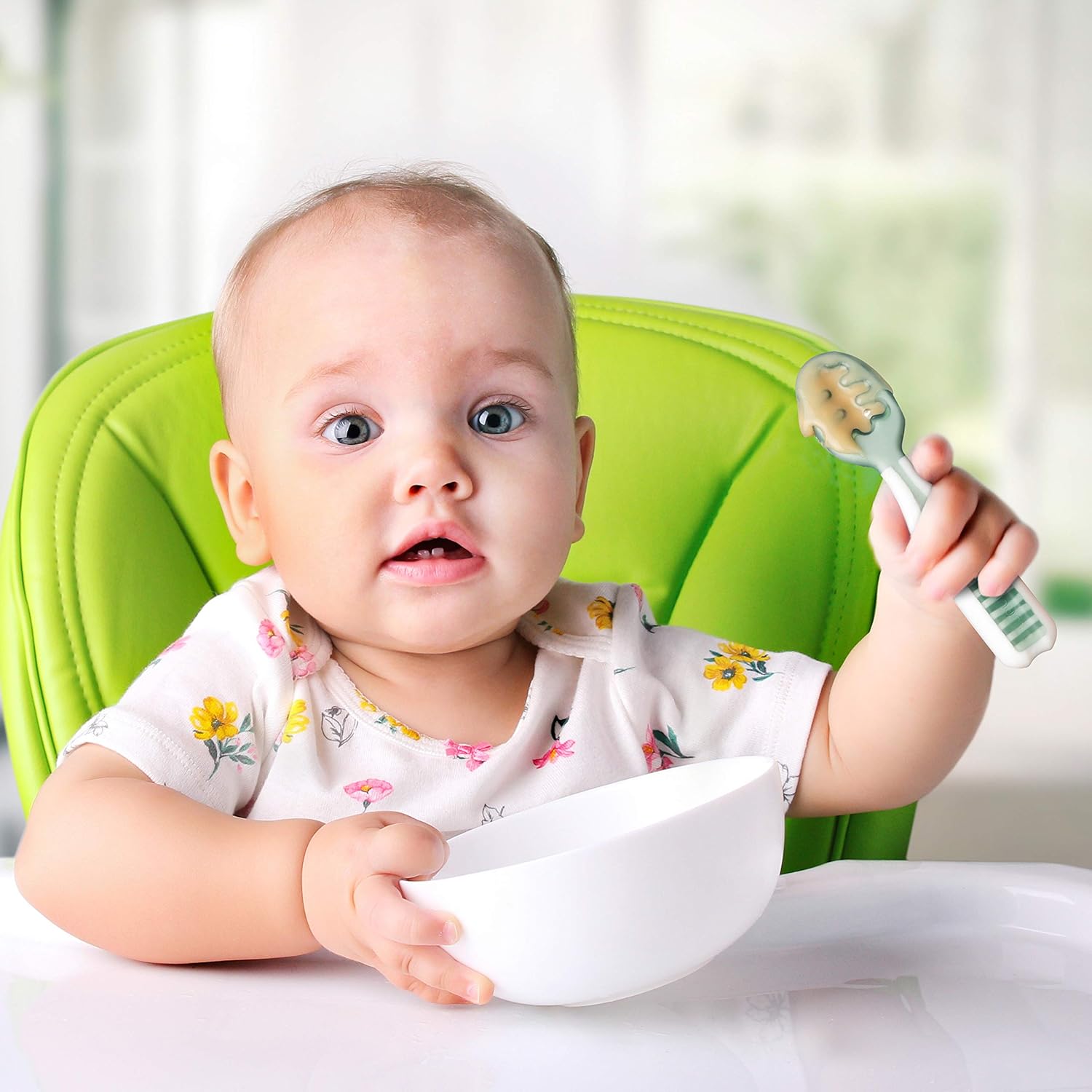 NumNum Baby Spoons Set - GOOtensils for Self-Feeding | Silicone, BPA-Free, 2 Pack in Gray/Green for 6+ Months