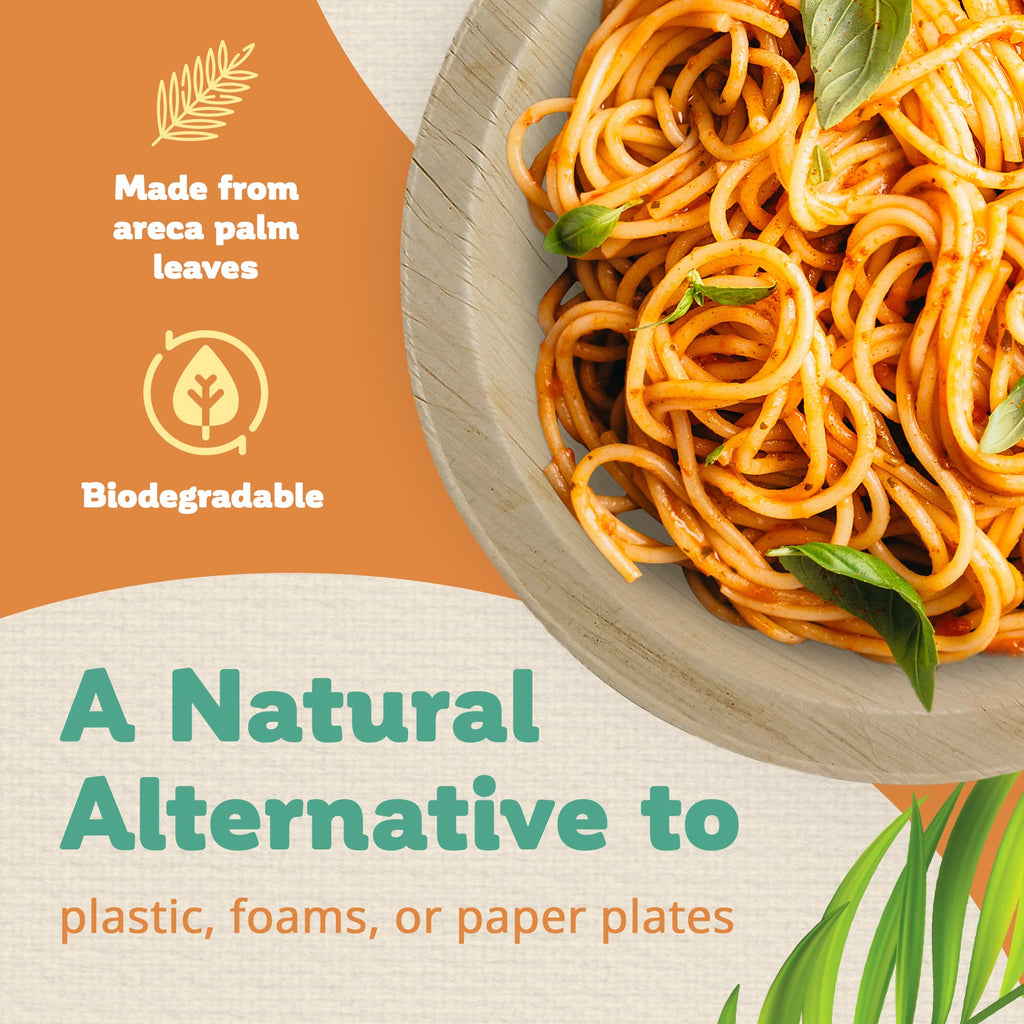 Leafyglo - 6 Inch Round Palm Leaf Plates, Disposable Plates for Party, Natural Wooden Plates, Disposable Plates Bulk, Use As Dessert Plates, Appetizer Plates, & Picnic Plates, Pack of 25