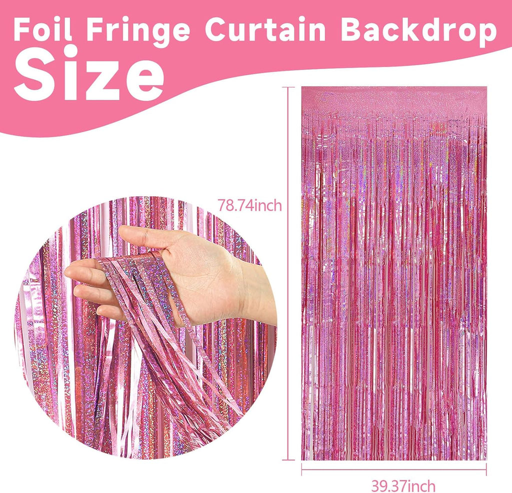 Skiennix Pink Tinsel Foil Fringe Curtains - Sparkly Backdrop for Valentine's, Bachelorette & Birthday Parties