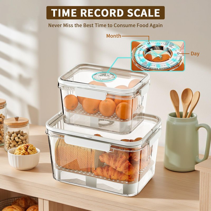 SISAYWEY Bread Box for Kitchen Countertop: 2 Pack Airtight Breadbox Food Storage Container, Portable Large Plastic Clear Container with Lid for Homemade Bread, Toast, Bagel, Donut, Cookies and Fruits