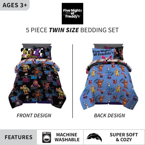 Franco Kids Bedding | Five Nights At Freddy's Super Soft Comforter & Sheet Set - Twin Size, 5 Pieces