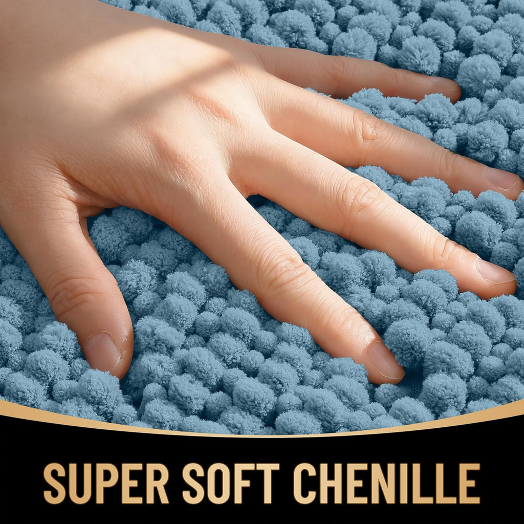 OLANLY Thick Bathroom Rugs - Extra Soft Chenille Mats with Rubber Backing | 24x16, Airy Blue