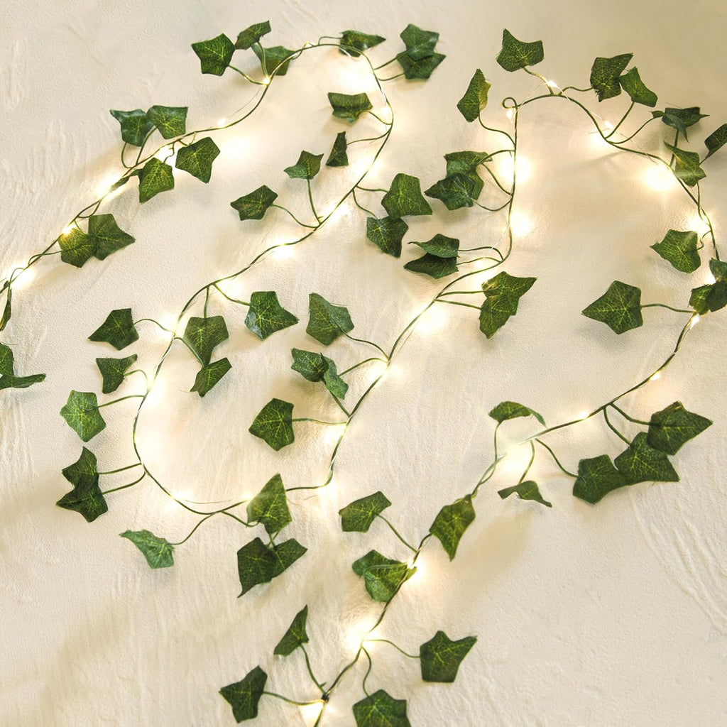 Skiennix Fairy Lights Vine - 2 Pack 40 LEDs Green Ivy String Lights | Battery Operated Decorative Garland for Bedroom & Dorm Wall Decor