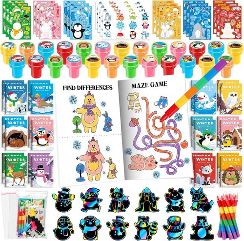 BenLouis Winter Party Favors Set - Holiday-Themed Coloring Books for Kids | 12-Pack Classroom Gift Prizes