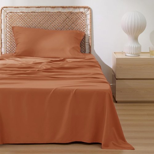 Bedsure Cooling Sheets - Twin XL Bamboo Rayon | Breathable & Soft Deep Pocket Bedding, Burnt Orange